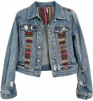 Free People Baja Denim Jacket Size 2 Distressed Aztec